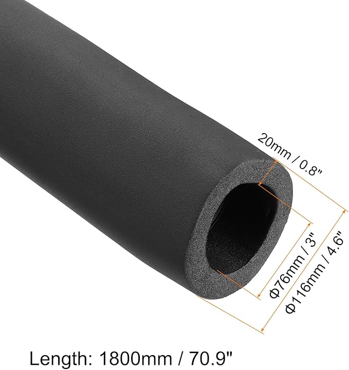 PATIKIL 70.9" L x 2.99" ID x 0.8" T Pipe Insulation Foam Tube, Water Pipe Insulation Tubing Heat Preservation for Plumbing Water AC Pipe Sprinkler Spigot, Black