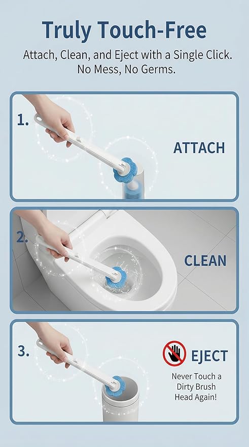 Disposable Toilet Brush for Bathroom Cleaning, Toilet Brush and Holder Set, Deep Cleaning Toilet Bowl Cleaner with Replaceable Heads, Hygienic Storage Design(White – 32 Refills Flip-Open Toilet Brush)