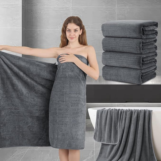 Extra Large Bath Sheet Set of 4,Ultra Soft Fluffy Towel,35”x 70”Oversized Bath Towel Set,Premium Microfiber Bathroom Towel Set Highly Absorbent Quick Dry Shower Towel for Bathroom,Hotel,Spa(Grey)