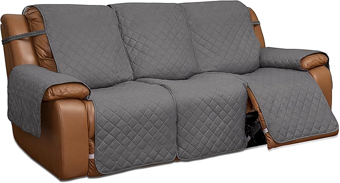 Easy-Going Recliner Sofa Cover, Reversible Couch Cover for 3 Seat Recliner, Split Sofa Cover for Each Seat, Furniture Protector with Elastic Straps for Dogs, Pets(3 Seater, Gray/Light Gray)