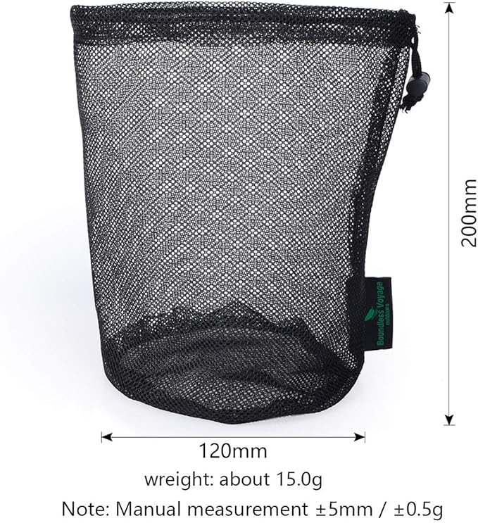 iBasingo 5pcs Black Mesh Nylon Sack With Drawstring - Durable Small Travel Sleeping Bag Stuff Sack for Cosmetics, Shower Gels, Bottles, Tennis Balls, Golf Balls, Tools - BVP03