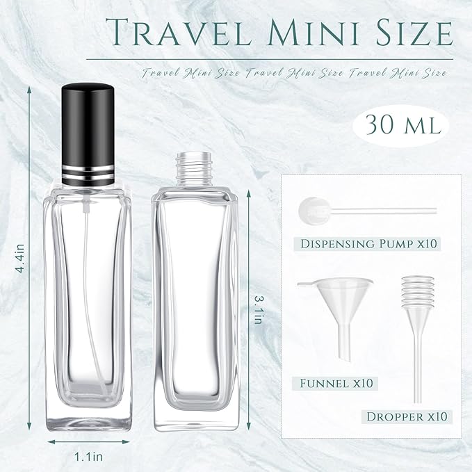 Domensi 30 Pcs 10/20/30 ml Perfume Travel Refillable Bottles Glass Spray Bottle Perfume Atomizer for Cologne Dispenser Leak-proof Fragrance Bottles Atomizer Pump Bottle Kit (Black)