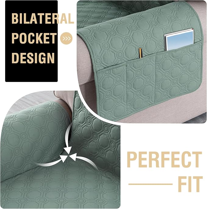 PrinceDeco Chair Covers for Armchair Waterproof Couch Cover Furniture Protector with Elastic Straps for Pets Kids Children Dog Cat, Lily Pad