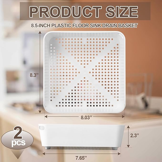 Tuanse 2 Pcs 8.5 x 8.5 x 2.5 Inch Floor Sink Drain Covers Commercial Plastic Floor Drain Strainer Plastic Drains Screen Basket Suitable for Commercial Kitchen Restaurant Diner Cafe