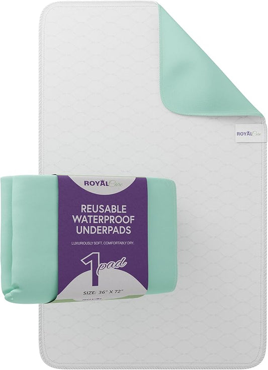 Incontinence Bed Pads - Big Size - Reusable Waterproof Underpad Chair, Sofa and Mattress Protectors - Highly Absorbent, Machine Washable - for Children, Pets and Seniors (36x72 (Pack of 1), Green)