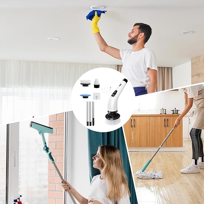 Electric Spin Scrubber, Cordless Bathroom Scrubber, Electric Brush Cleaner, 370 RPM USB Rechargeable Scrubber with 3 Replaceable Brush Heads, 2 Adjustable Speeds Bathroom