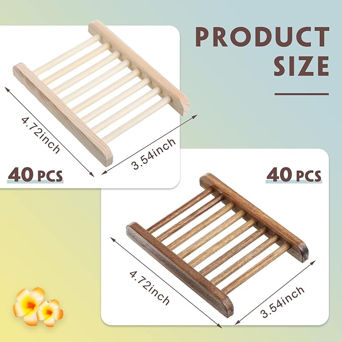 Rtteri 80 Pieces Bamboo Wood Soap Dish Tray Bathroom Wooden Soap Holder Handmade Bathtub Shower Dish Accessories for Home Bathroom Kitchen Sponge Scrubber