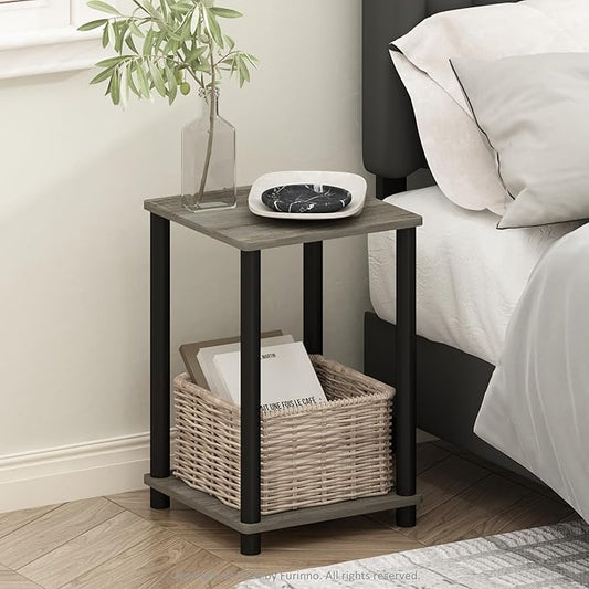 Furinno Turn-N-Tube Night Stand, 2-Tier Open Shelf Design Nightstand, Toolless Bedside Table, End Table, Side Table, for Bedroom, Living Room, French Oak