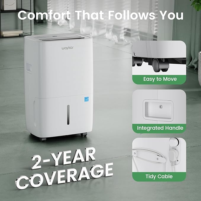 Waykar 120 Pints Energy Star Dehumidifier for Spaces up to 6,500 Sq. Ft at Home, in Basements and Large Rooms with Drain Hose and 1.14 Gallons Water Tank