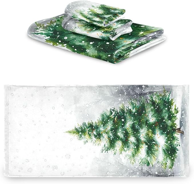 Pfrewn Christmas Winter Towels Set of 3 Rustic Christmas Tree with Snowflakes Bathroom Towel Soft Absorbent Bath Hand Towels Washcloth Guest Towel Sets Xmas Holiday Decor