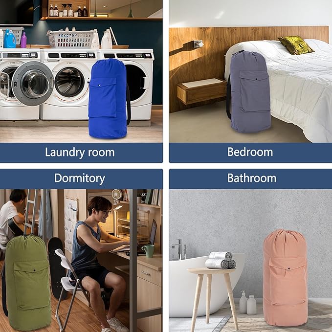 Sanlykate Canvas Backpack Laundry Bag - Extra Large Durable Dirty Clothes 2-3 Days Capacity with Adjustable Shoulder Strap & Front Pocket, for College Dorm, Apartment, Laundromats, Camping Travel