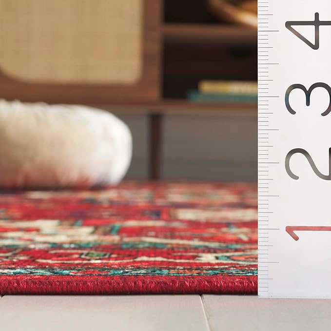 SAFAVIEH Washable Rug Orlando Collection - 4' x 6', Red & Beige, Non-Shedding & Easy to Clean, Ideal for Foyer, Kitchen, Nursery, Office, Bedroom (ORL758Q)