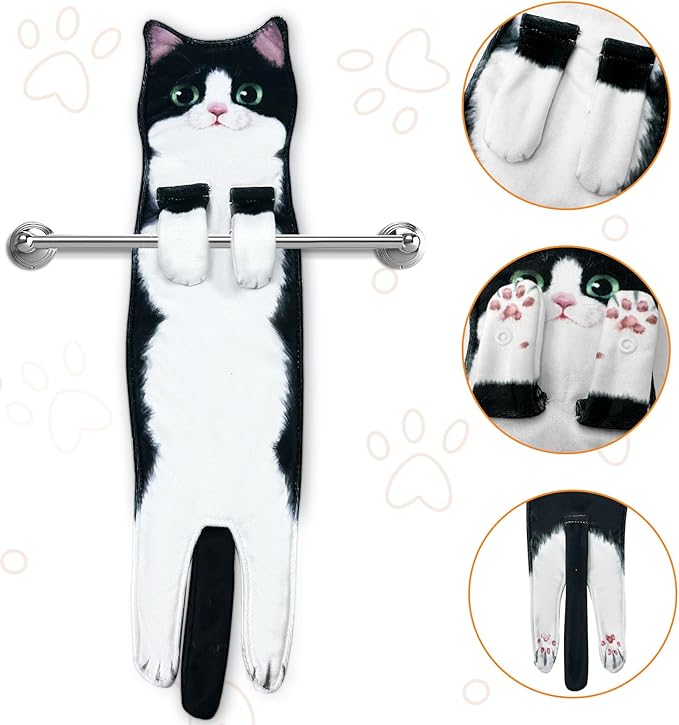 PAT JUUMG Funny Cat Hand Towels for Bathroom Kitchen Decor, Cute Decorative Hanging Face Towels, Super Absorbent Soft, Housewarming Gift, Cat Lovers Gifts for Women (2 Pack)