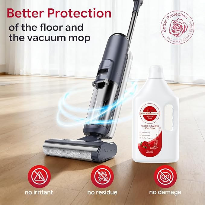 Floor Cleaner Compatible with Tineco Cleaning Solution, Suitable with All Robotic Vacuum Mop and Cordless Wet/Dry Vacuum Mop Cleaner, Multi-Surface Deodorizing & Cleaning Solution (1 L, Rose)
