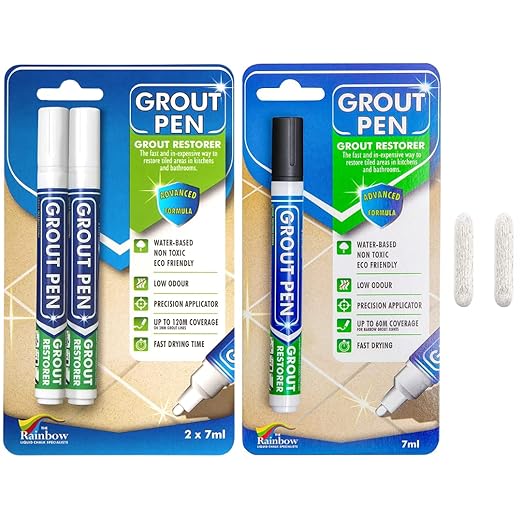 Grout Pen Tile Paint Marker: Black 1 Pack and 2 Pack White with Extra Tips (Narrow, 5mm) - Waterproof Tile Grout Colorant Marker for Cleaner Looking Floors & Whitener Without Bleach