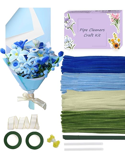 Pipe Cleaners, 400 Pieces Chenille Stems for Flower Bouquet Making, Fuzzy Sticks for DIY Projects, STEM Activities, Length 11.8 inches(30cm), Beginner-Friendly Gifts for Craft Lovers (Blue)