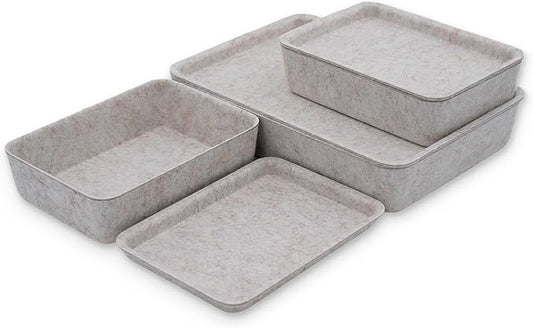 Welaxy Lidded Felt Drawer Organizer Trays with lids Desktop Organizer Bins Storage box for crafts office supplies pen notes Junk Makeup Stationery Organize 3- Pack gift idea (Oatmeal)