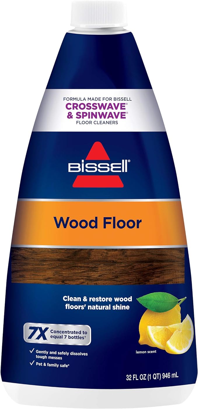 Bissell CrossWave & SpinWave Wood Floor Cleaning Formula, 32 oz, Dissolves Dirt, Grime, and Sticky Messes, Safe on Sealed Floors, Pair with CrossWave, SpinWave, & Other Hard Surface Cleaners, Lemon