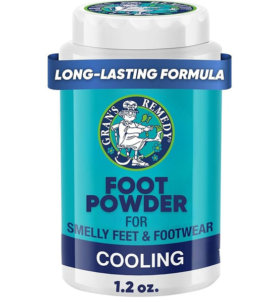 Gran's Remedy Cooling Foot and Shoe Deodorizer Powder - Effective Odor Eliminator - Moisture Absorbing Travel Size Foot Powder - Soothing Relief for Shoes and Feet