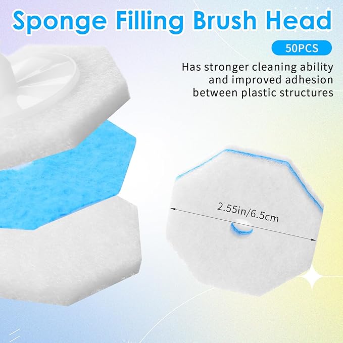 50 Count Disposable Toilet Wand Refills Toilet Bowl Cleaner Scrubber Brush Refills Pads Bathroom Deep Cleaning Replacement Sponges Wand Head Compatible with Most Toilet Brushes