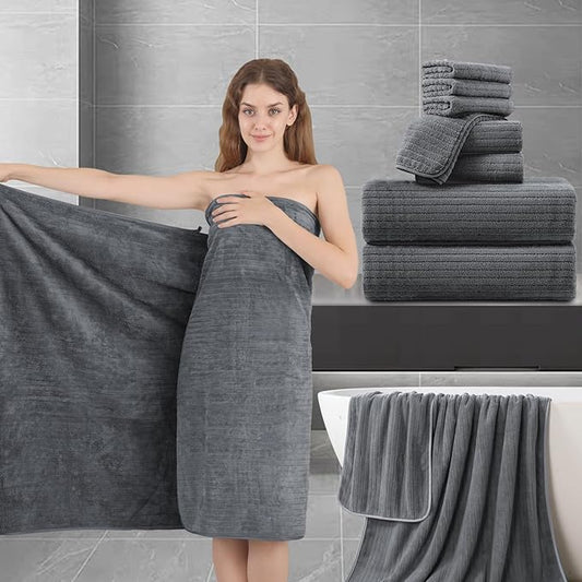 Bath Towel Set 8-Piece Premium Bathroom Towel Set,Extra Soft 2 Oversized Large Bath Sheet 35"x70",2 Hand Towel 16"x31",4 Washcloths 13"x13",Highly Absorbent Quick Dry Microfiber Towel (Grey)