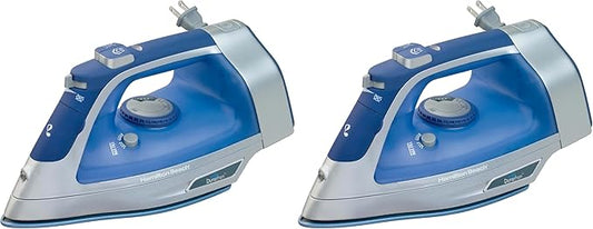 Hamilton Beach Steam Iron & Vertical Steamer for Clothes with Scratch-Resistant Durathon Soleplate,8' Retractable Cord,3-Way Auto Shutoff,Anti-Drip,1500 Watts,Blue,(Pack of 2)