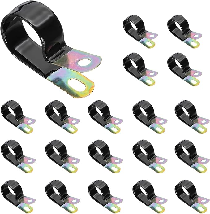 PATIKIL 1 Inch Vinyl Coated Cable Clamps, 50 Pack Galvanized Steel Metal Cable Clips Rubber Cushion Insulated Pipe Clamps for Tube Lines Cord Wire Management, Black