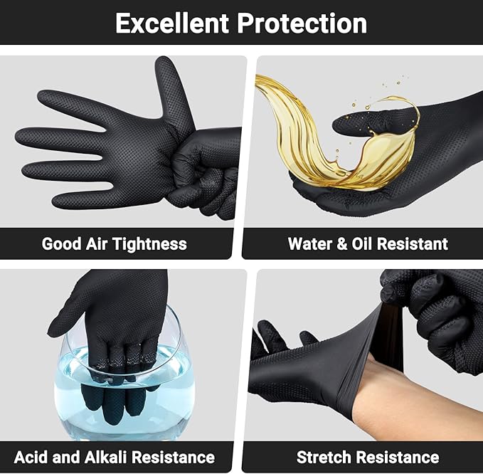 10 Mil Nitrile Gloves XL - 100 PCS Heavy Duty Mechanics Black Disposable Work Gloves for Cooking, Washing Dishes, Gardening, Cleaning, Painting, Chemical Resistant & Oil Resistant