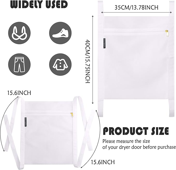 Sneaker Dryer Bag, 2 Pcs Reusable Sneaker Drying Mesh Bags, Honeycomb Net Laundry Bags with Zipper & Strap for Washing Machine, 15.7''x13.8'', White