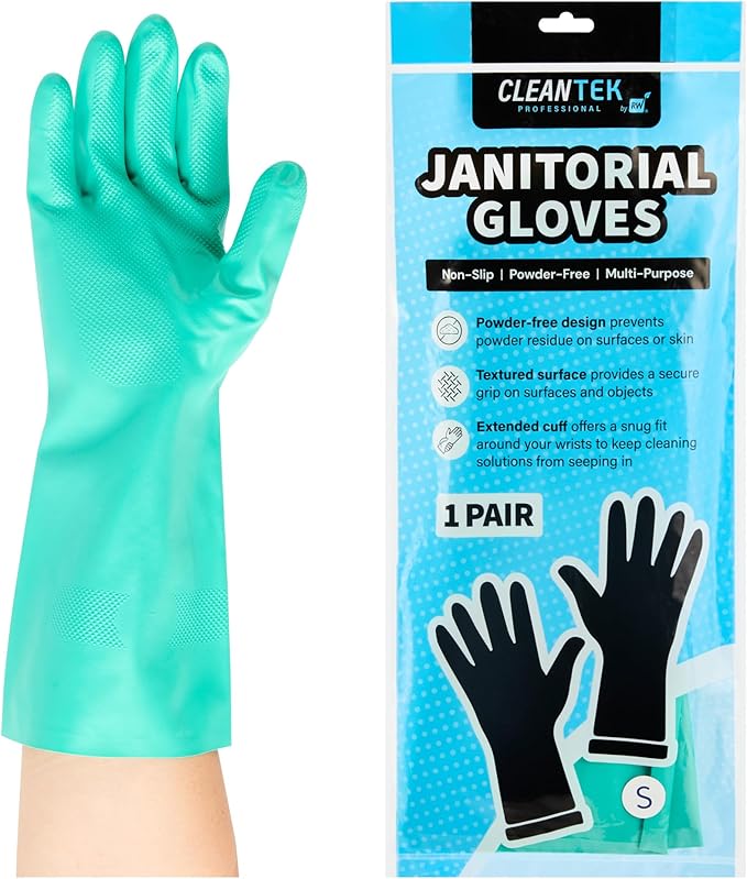 Restaurantware Nitrile Gloves 10 Count 15 mil Chemical Resistant Gloves Abrasion-Resistant Kitchen Cleaning Latex-Free Green