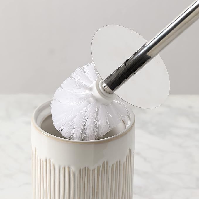 Bathroom Accessories Ceramic Toilet Brush Set - Toilet Bowl Brush and Holder (Ivory White)