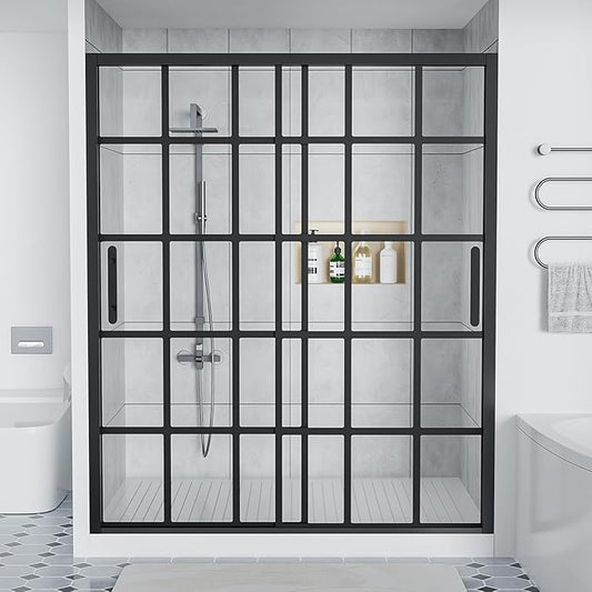 Shower Door, 60" W x 76" H 3/8" (10mm) Thick Framed Glass Shower Door with Explosion-Proof Film Nano Coating, Double Sliding Shower Doors for Walk in Shower,Stainless Steel Hardware