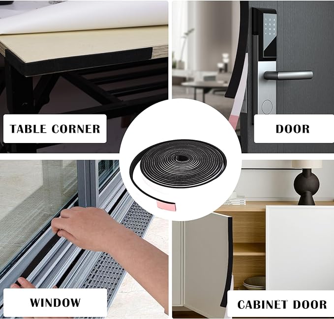 Black Foam Weather Stripping 1/4 Inch W x 1/8 Inch T,Single Sided Foam Tape for Door and Window，AC Seal,High Density Foam Insulation Strip,Soundproof and Closed Cell Weatherstrip 3 Roll(Total 50 Feet)