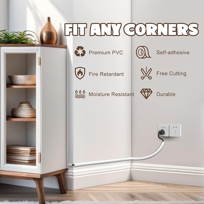 Wall Cord Hider 118 Inch, Self Adhesive Cable Hider Cord Cover for Wires, Flexible Wire Cover Cable Raceway for Cord Management W0.59 H0.39in White