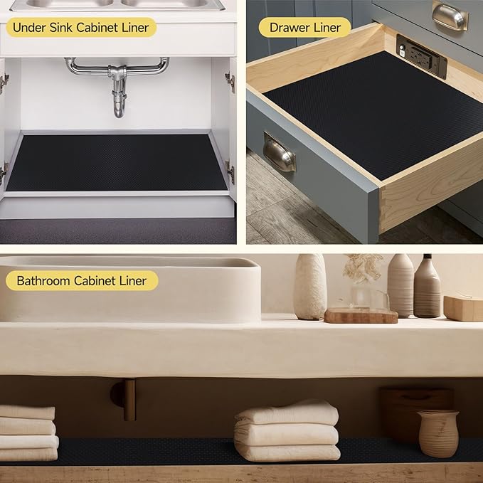 WochiTV Adhesive Shelf Liner 11.8 X 59 Inches Peel and Stick Kitchen Liner for Cabinets, Drawers Removable Protector Mat Waterproof Contact Covering for Dresser Pantry Countertops Shelves, Black