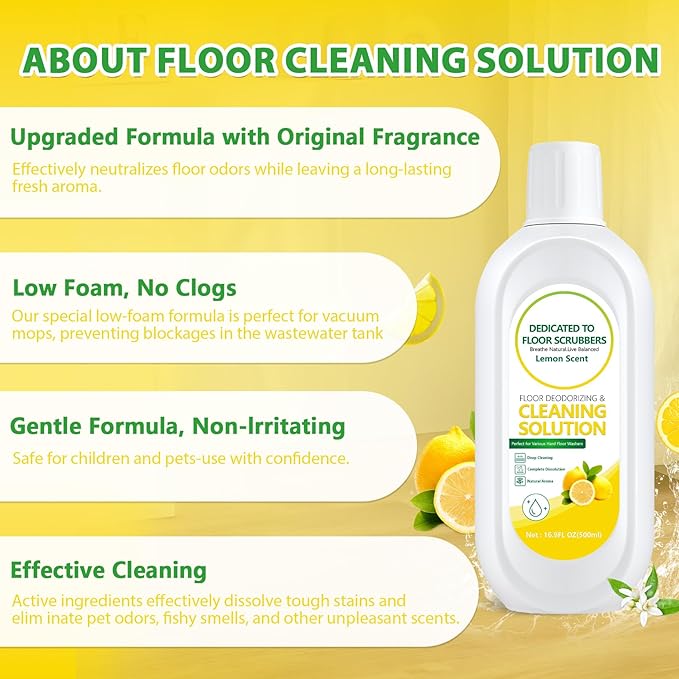 Multi-Surface Floor Cleaning Solution Compatible with Tineco iFLOOR 2/3/5 & FLOOR ONE S3/S5/S6/S7 PRO (No Steam), Suitable for All Cordless Wet/Dry Vacuum Mops (2 Bottle, Lemon)