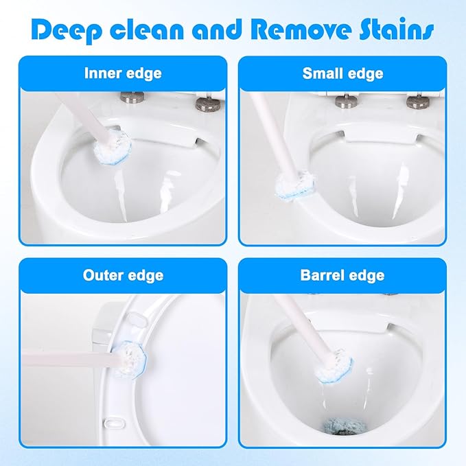 60 Counts Disposable Toilet Wand Refills Compatible with Most Bowl Brush Wand, Toilet Bowl Cleaner Refill Pads, Disposable Bathroom Toilets Brush Scrubber for Deep Cleaning Stain Removal