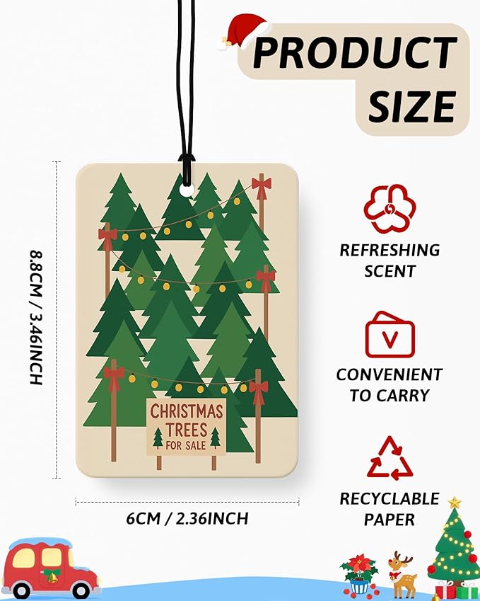 Cute Christmas Berry Car Air Freshener 4 Pcs, Merry and Bright Xmas Tree Snowflake Hanging Air Freshener for Cars Closet Drawer Books, Christmas Car Accessories Mirror Decor for Women
