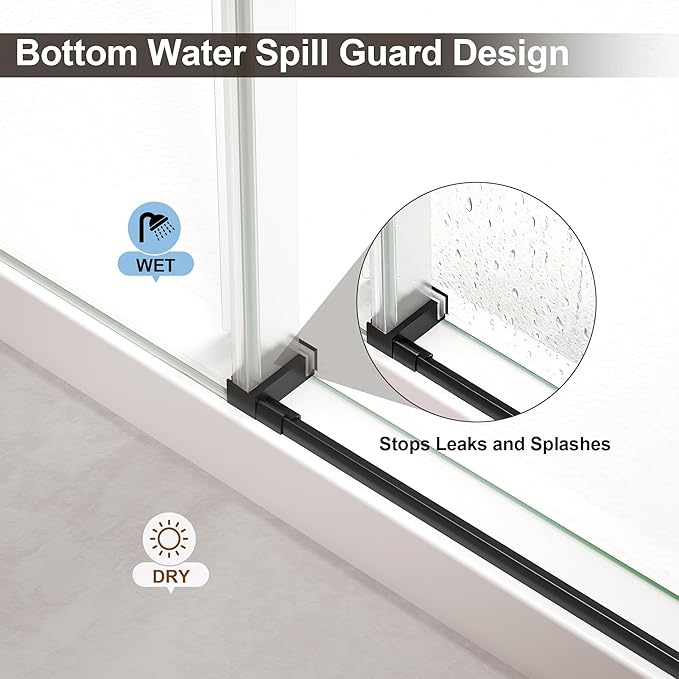 Frameless Shower Door,Single Sliding Glass Shower Door with Nano Coating & Safety Film, Adjustable 49"-54" W x 72" H, Matte Black,1/4" (6mm) SGCC Tempered Glass