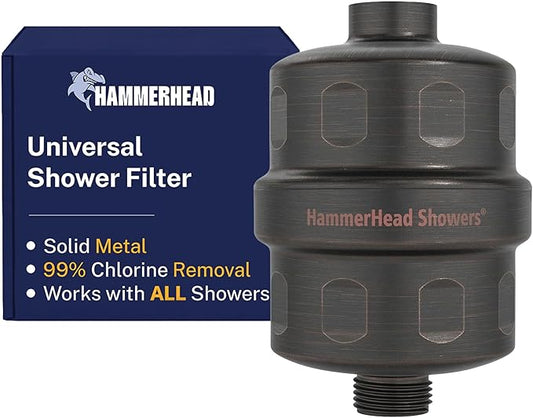 HammerHead Showers® Solid Metal Shower Head Filter – KDF 55 Shower Filter, High Pressure Universal Shower Filters to Remove Toxic Chemicals – Removes Chlorine and Heavy Metals – Oil Rubbed Bronze