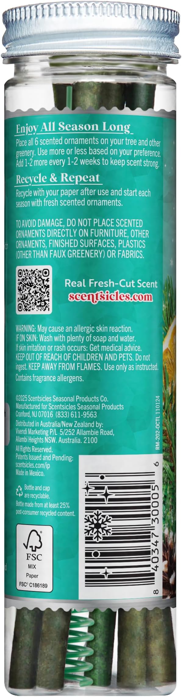 Scentsicles O Christmas Tree Scented Christmas Ornaments with Hooks - 2 Bottles (12 Sticks Total)