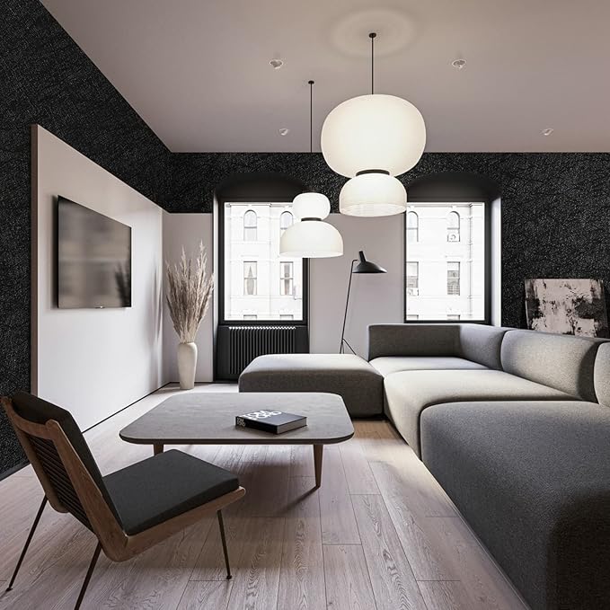 Peel and Stick Wallpaper Black Silk Wall Paper - 15.7 x 98 Inch Self Adhesive Wallpaper Peel and Stick, Easy to Paste Wall Contact Paper for Stand Liner, Table and Door Makeover Decor