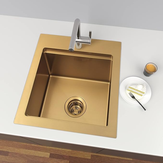 LQS Gold Extended Sink Flange with Deep Basket Strainer, Deep Garbage Disposal Sink Flange for Kitchen Sink, Fit for 3-1/2 Inch Standard Sinks Drain Hole