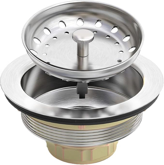 3-1/2 Inch Kitchen Sink Drain Assembly Black Sink Drain Strainer with Stainless Steel Strainer Basket and Drain Stopper Replacement for Standard Kitchen Sink Drain