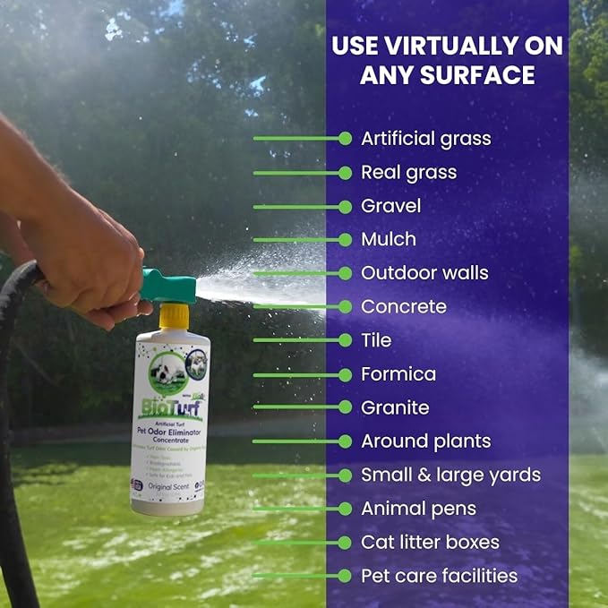 BioS+ Odor Eliminator Concentrate - Artificial Turf Cleaner for Dog Urine & Feces - Outdoor Yard Deodorizer Enzyme Odor Eliminator for Fake Grass, Patios, Kennels & Gravel - 32 oz Bottle