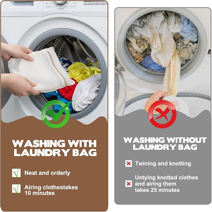 3 Pcs Cotton Mesh Laundry Bag, Sturdy Zipper Lingerie Bags for Washing Delicates, Breathable Durable Cotton Garment Bag for Washing Machine Lingerie Clothes Pants Shoes & Socks