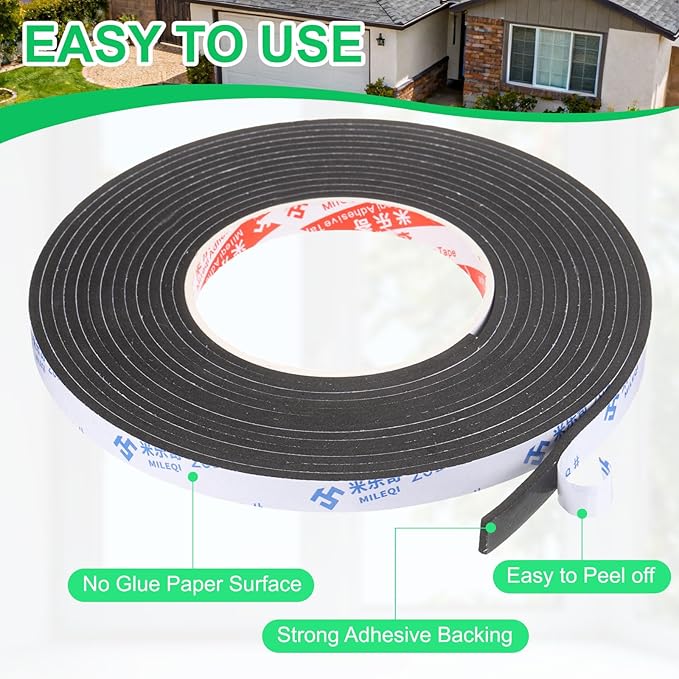 PATIKIL 4Roll Sponge Rubber Foam Tape, 3/8" W x 1/8" t x 16.4ft l Self-Adhesive Foam Insulation Tape Weather Stripping for Window Door Soundproofing Weatherstrip AC Seal Strip, Black