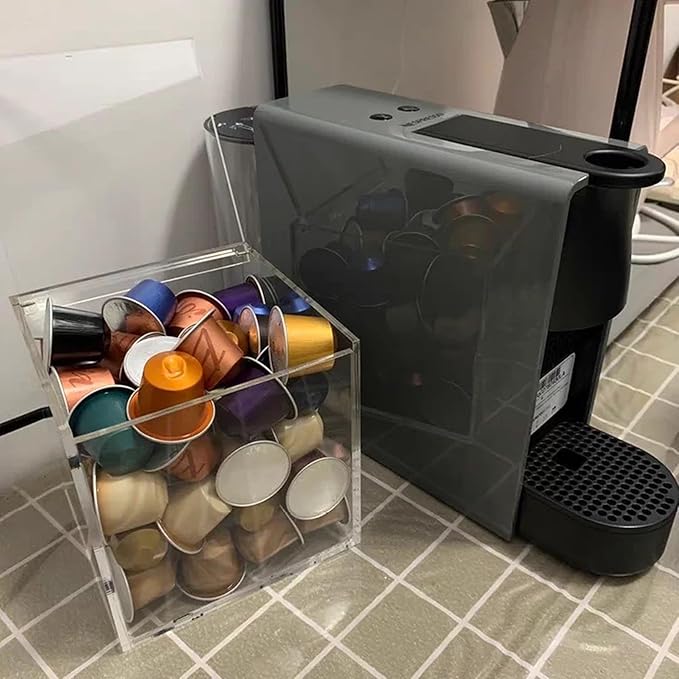 Large Acrylic Storage Box Coffee Pod Holder Clear Acrylic Hinged Lid Box Organizers Accessories Anti Dust Durable Clear Acrylic Box for House and Office Use, Transparent Box