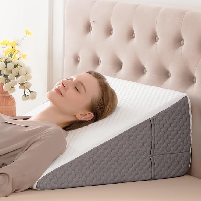 Wedge Pillow, 12" Wedge Pillow for Acid Reflux, Back Pain Relief, Cooling Memory Foam Top, Bed Wedge Pillows for Headboard, Sleeping, Snoring, Back Support, After Surgery.