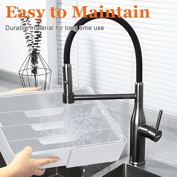 Large Kitchen Silverware Organizer - Expandable 17.2" x 17.9" Adjustable Drawer Tray, 4-7 Compartments for Maximum Storage, BPA-Free, Grey,L
